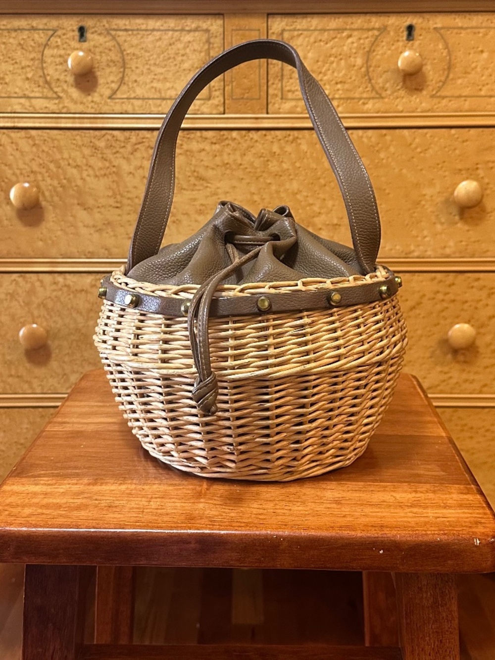 Roger Van S. Vintage Wicker and Leather Bucket Purse